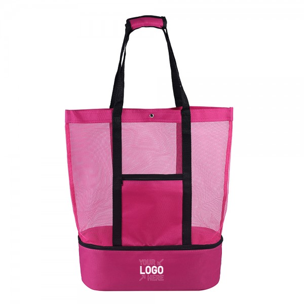 Mesh Beach Bag Tote w/ Insulated Cooler