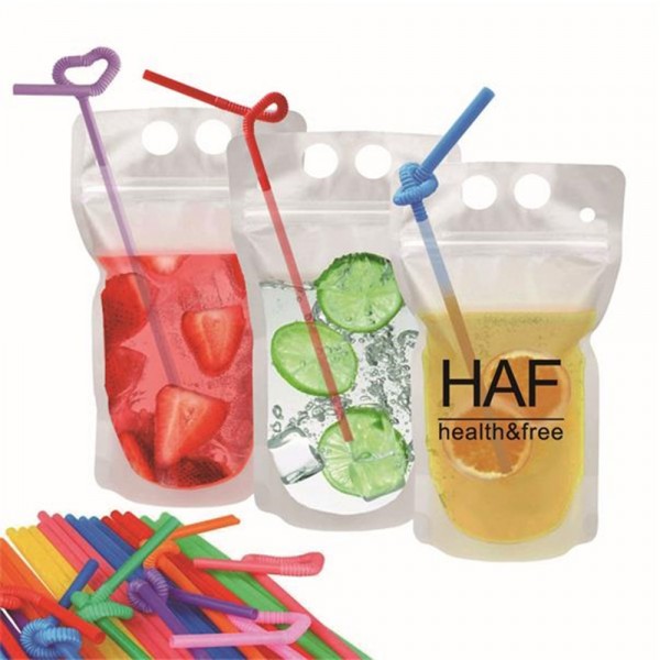 Hand-held closable Zipper Drinking Pouches With Straw